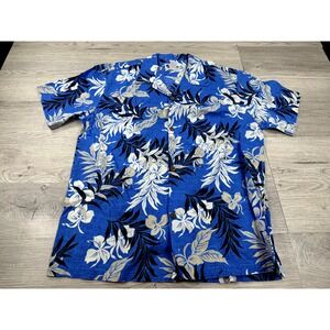 Vintage Howie Shirt Mens XL Blue Floral Casual Aloha Short Sleeve Made in Hawaii